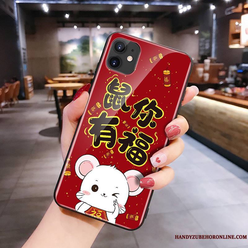 iPhone 11 Net Rouge Rat Coque De Téléphone Dessin Animé Silicone Verre