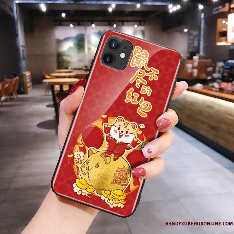 iPhone 11 Net Rouge Rat Coque De Téléphone Dessin Animé Silicone Verre