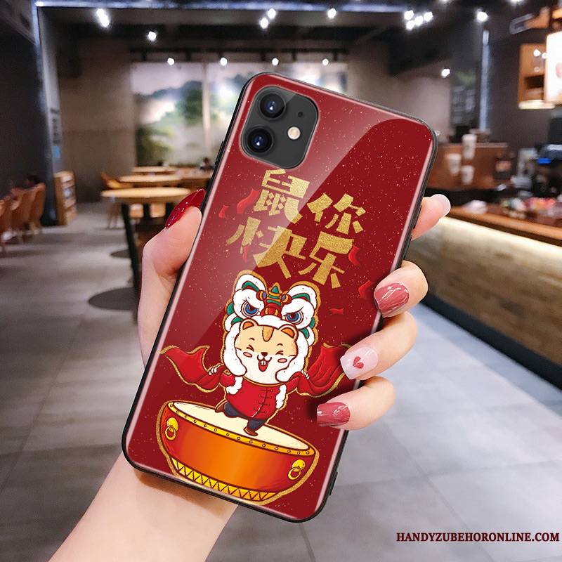 iPhone 11 Net Rouge Rat Coque De Téléphone Dessin Animé Silicone Verre