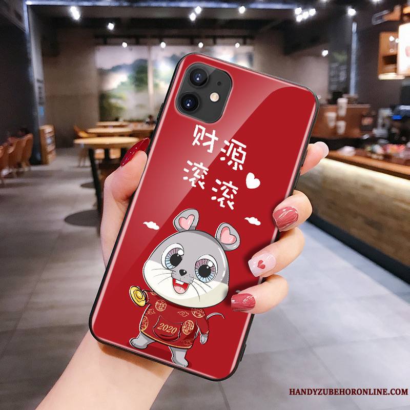 iPhone 11 Net Rouge Rat Coque De Téléphone Dessin Animé Silicone Verre