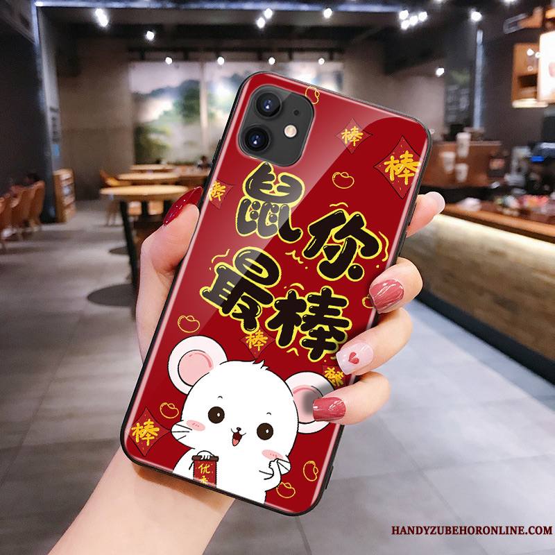 iPhone 11 Net Rouge Rat Coque De Téléphone Dessin Animé Silicone Verre