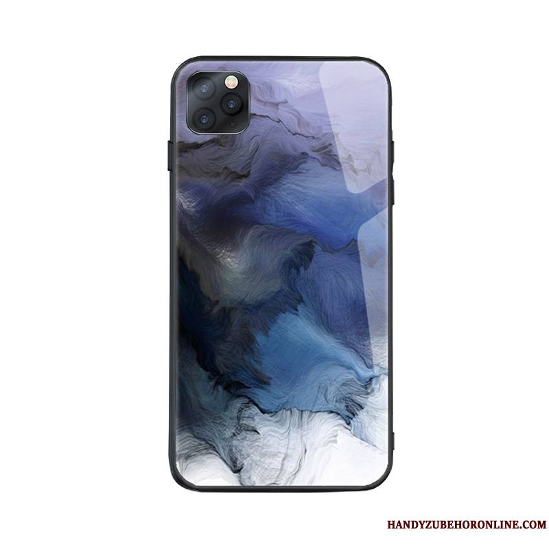 iPhone 11 Pro Coque Bleu Marin Vent Personnalité Miroir Net Rouge Tempérer Simple