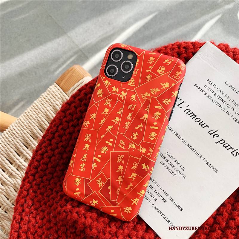 iPhone 11 Pro Coque Incassable Tout Compris Personnalité Fluide Doux Silicone Rouge Style Chinois