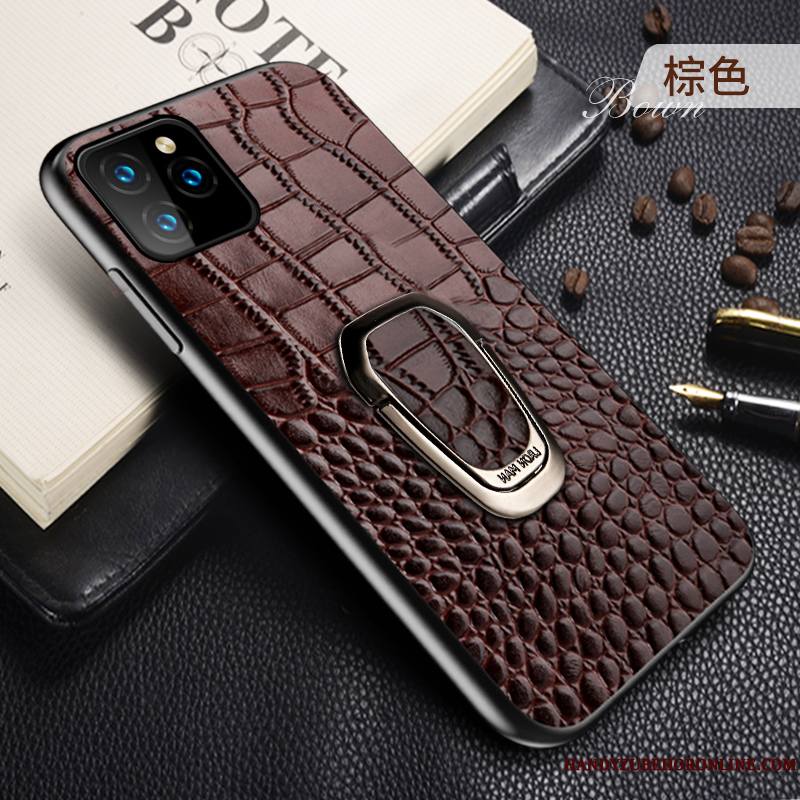 iPhone 11 Pro Coque Luxe Étui En Cuir Incassable Support Crocodile Modèle Cuir Véritable Personnalité