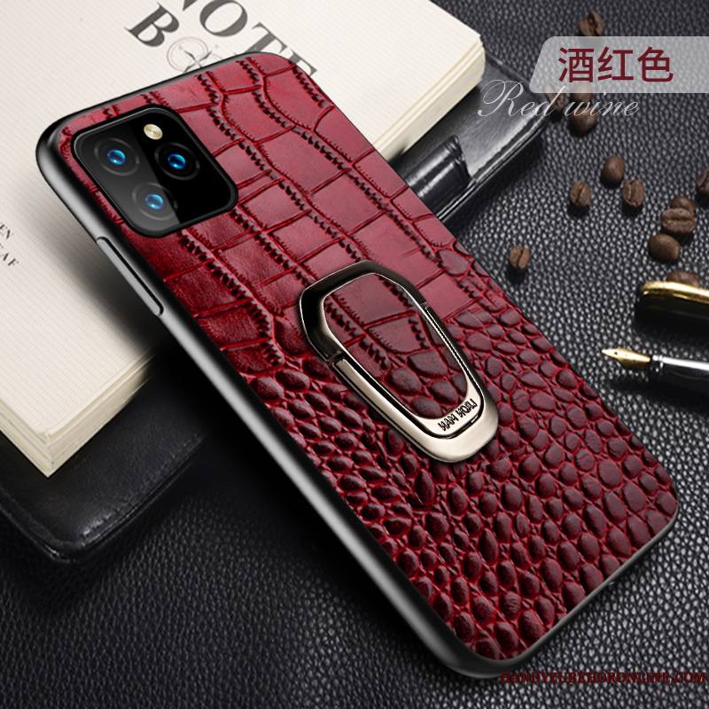 iPhone 11 Pro Coque Luxe Étui En Cuir Incassable Support Crocodile Modèle Cuir Véritable Personnalité