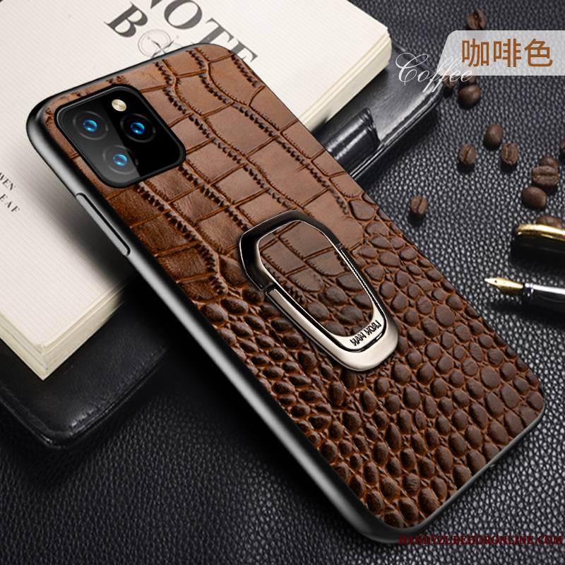 iPhone 11 Pro Coque Luxe Étui En Cuir Incassable Support Crocodile Modèle Cuir Véritable Personnalité