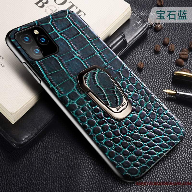 iPhone 11 Pro Coque Luxe Étui En Cuir Incassable Support Crocodile Modèle Cuir Véritable Personnalité