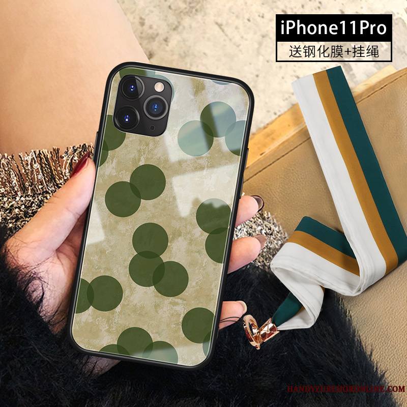 iPhone 11 Pro Coque Net Rouge Tout Compris Nouveau Ornements Suspendus Points Verre Vert