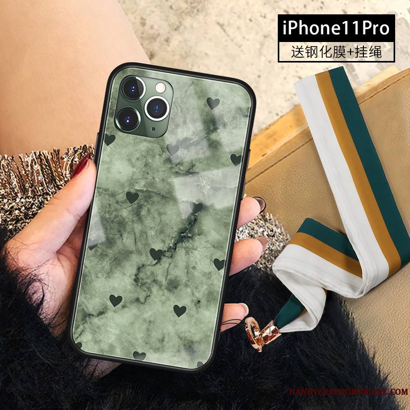 iPhone 11 Pro Coque Net Rouge Tout Compris Nouveau Ornements Suspendus Points Verre Vert