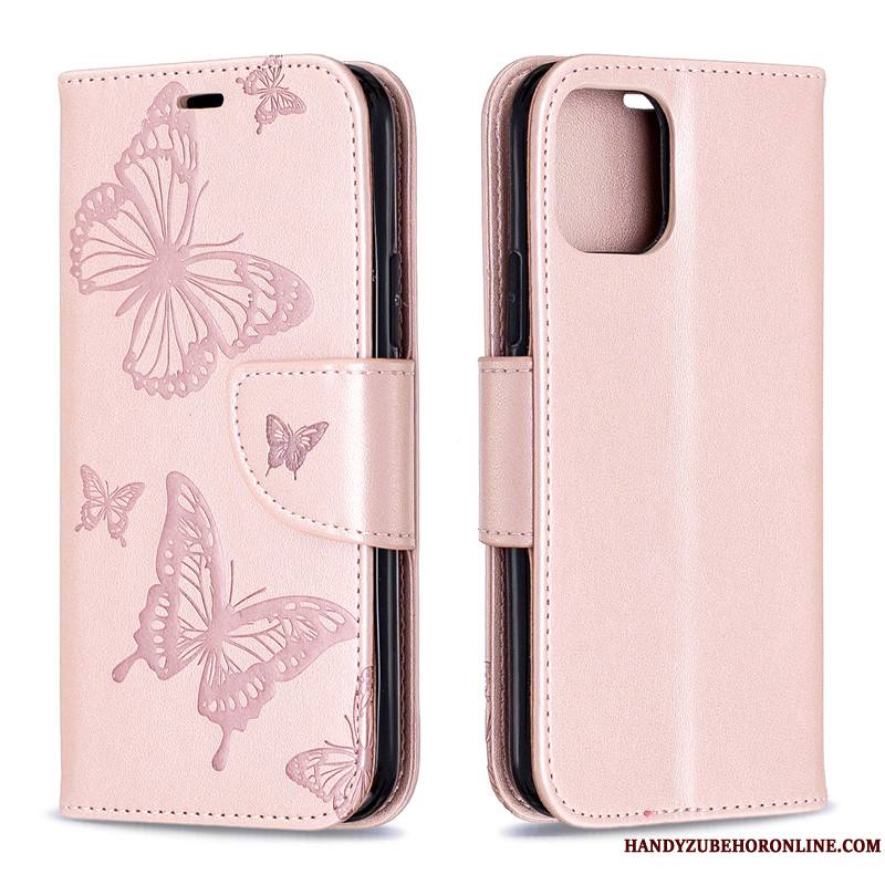 iPhone 11 Pro Coque Ornements Suspendus Protection Similicuir En Relief Étui Étui En Cuir Papillon