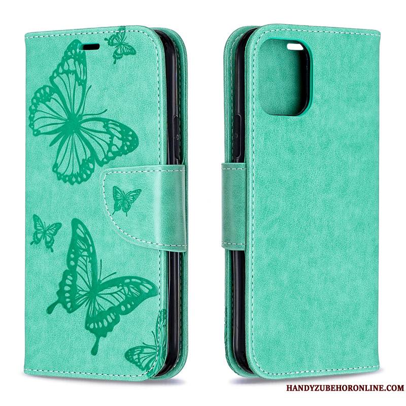 iPhone 11 Pro Coque Ornements Suspendus Protection Similicuir En Relief Étui Étui En Cuir Papillon