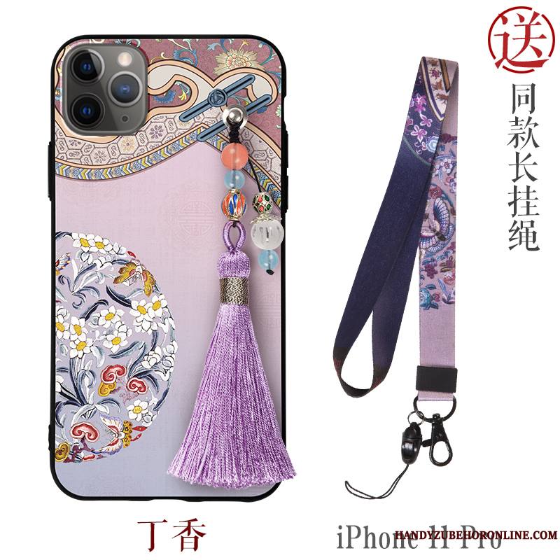 iPhone 11 Pro Coque Tout Compris Silicone Créatif Incassable Personnalité Style Chinois Gaufrage
