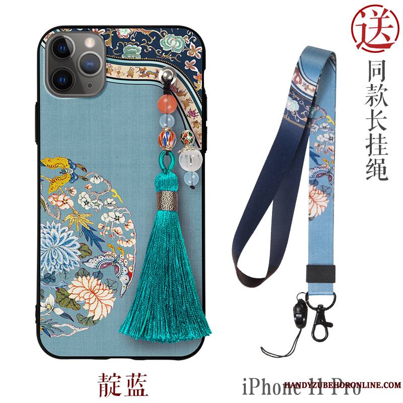 iPhone 11 Pro Coque Tout Compris Silicone Créatif Incassable Personnalité Style Chinois Gaufrage