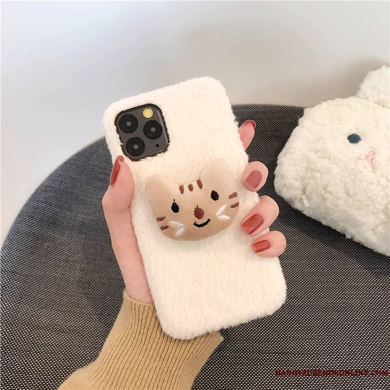 iPhone 11 Pro Dimensionnel Peluche Fluide Doux Bleu Chat Incassable Coque