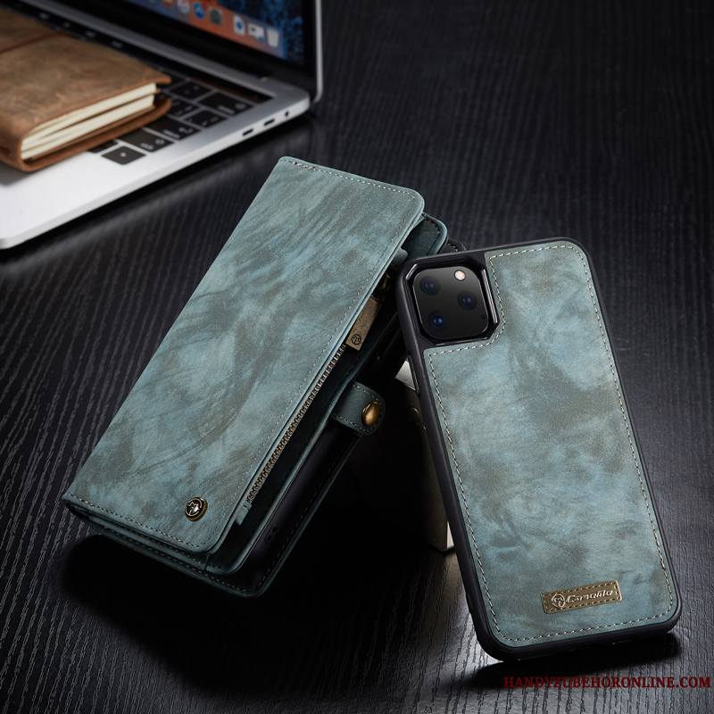 iPhone 11 Pro Max Coque Carte Business Étui Bleu Incassable Luxe Étui En Cuir