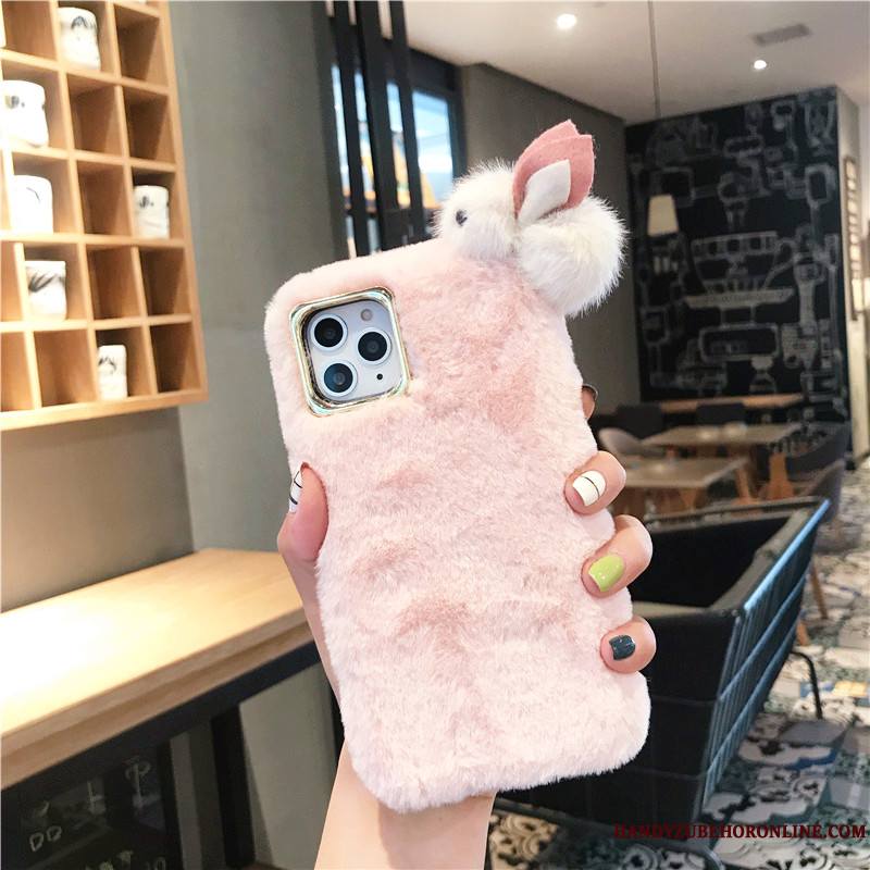 iPhone 11 Pro Max Coque De Téléphone Lapin Dimensionnel Velours Blanc Étui Peluche