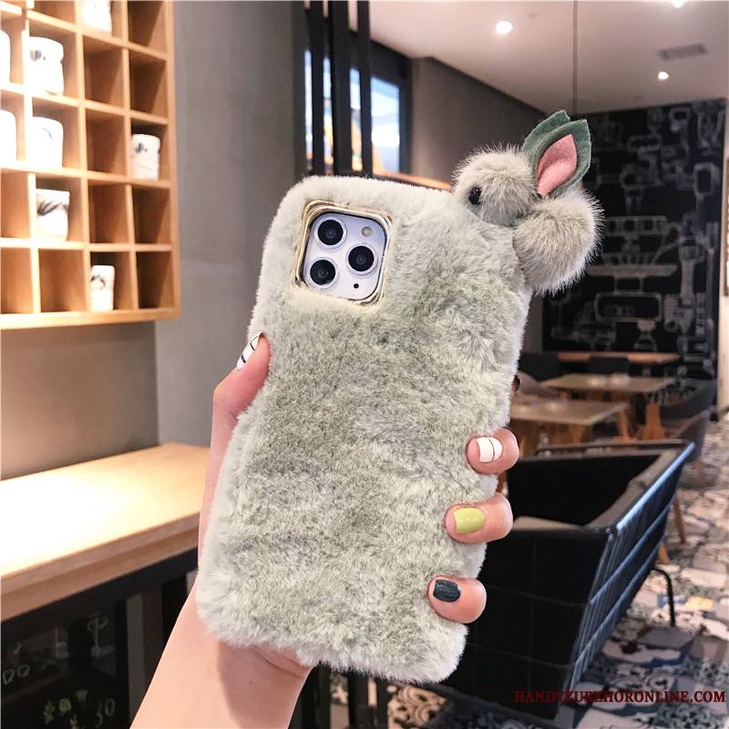 iPhone 11 Pro Max Coque De Téléphone Lapin Dimensionnel Velours Blanc Étui Peluche