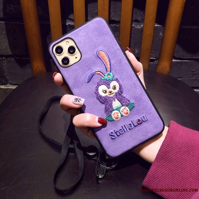 iPhone 11 Pro Max Coque De Téléphone Ornements Suspendus Broderie Violet Incassable Étui Jaune