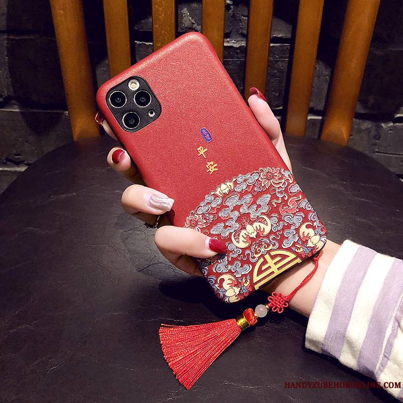 iPhone 11 Pro Max Coque De Téléphone Rouge À Franges Rat Gaufrage Nouveau Étui