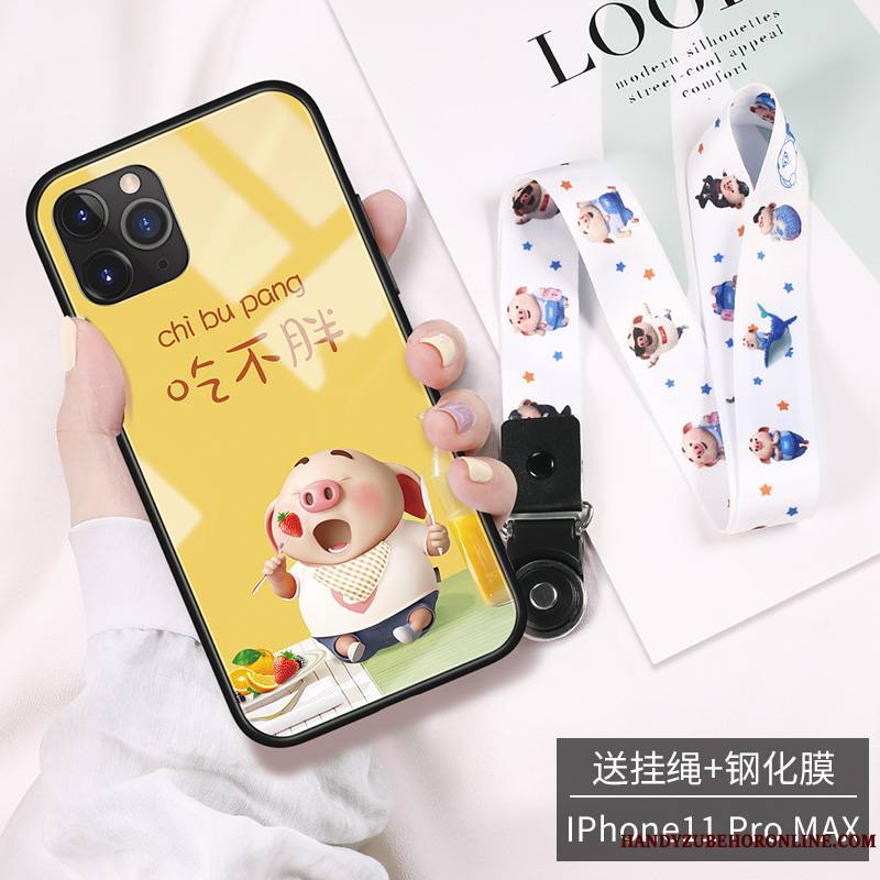 iPhone 11 Pro Max Coque Nouveau Petit Cou Suspendu Verre Charmant Tendance Dessin Animé