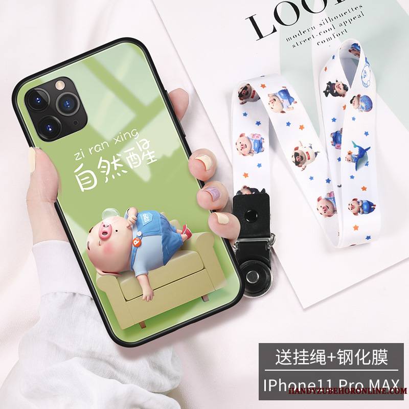 iPhone 11 Pro Max Coque Nouveau Petit Cou Suspendu Verre Charmant Tendance Dessin Animé