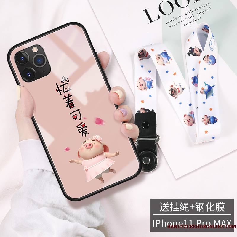 iPhone 11 Pro Max Coque Nouveau Petit Cou Suspendu Verre Charmant Tendance Dessin Animé