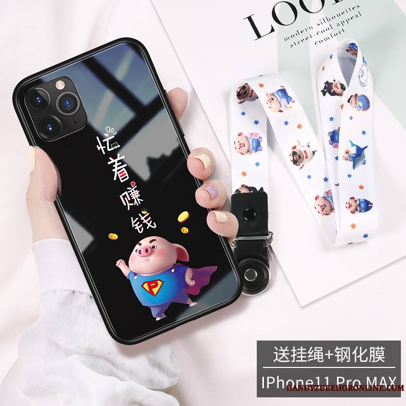 iPhone 11 Pro Max Coque Nouveau Petit Cou Suspendu Verre Charmant Tendance Dessin Animé