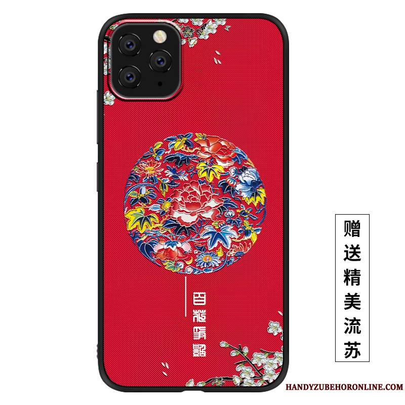 iPhone 11 Pro Max Coque Palais Net Rouge Étui Gaufrage Charmant Incassable Très Mince