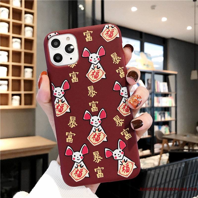 iPhone 11 Pro Max Coque Rat Rouge Personnalité Incassable Richesse De Fête Dessin Animé