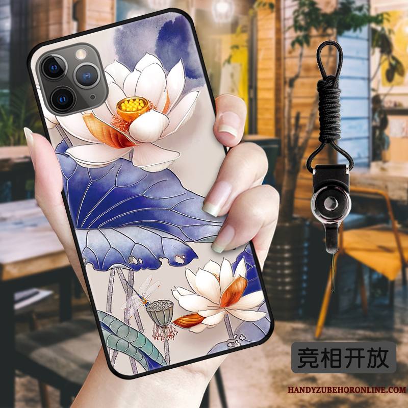 iPhone 11 Pro Max Délavé En Daim Style Chinois Noir Coque Vert Fluide Doux Protection