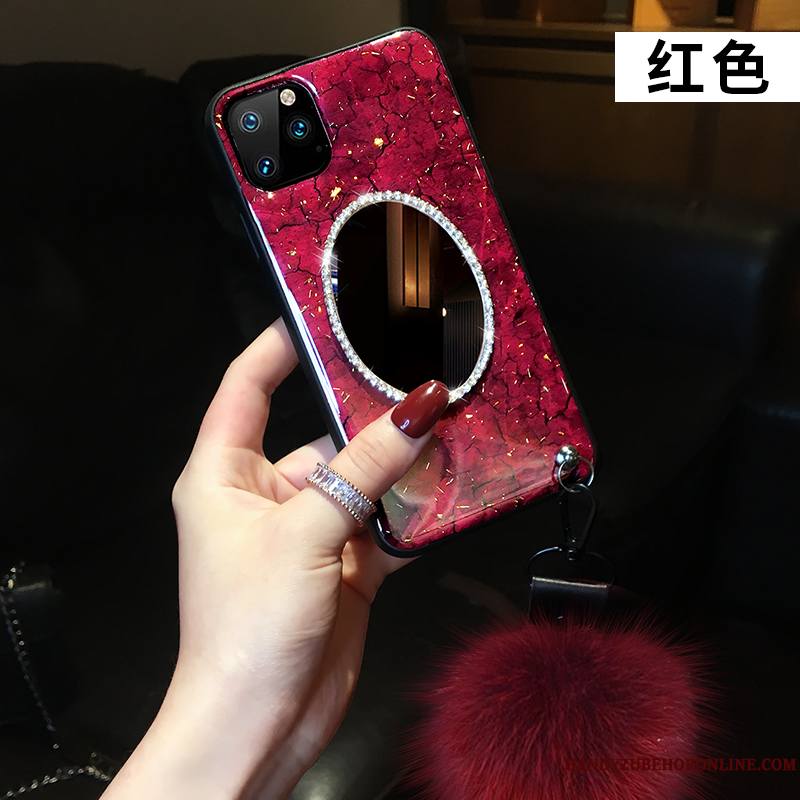 iPhone 11 Pro Max Modèle Fleurie Créatif Ornements Suspendus Strass Coque De Téléphone Pompon Incassable