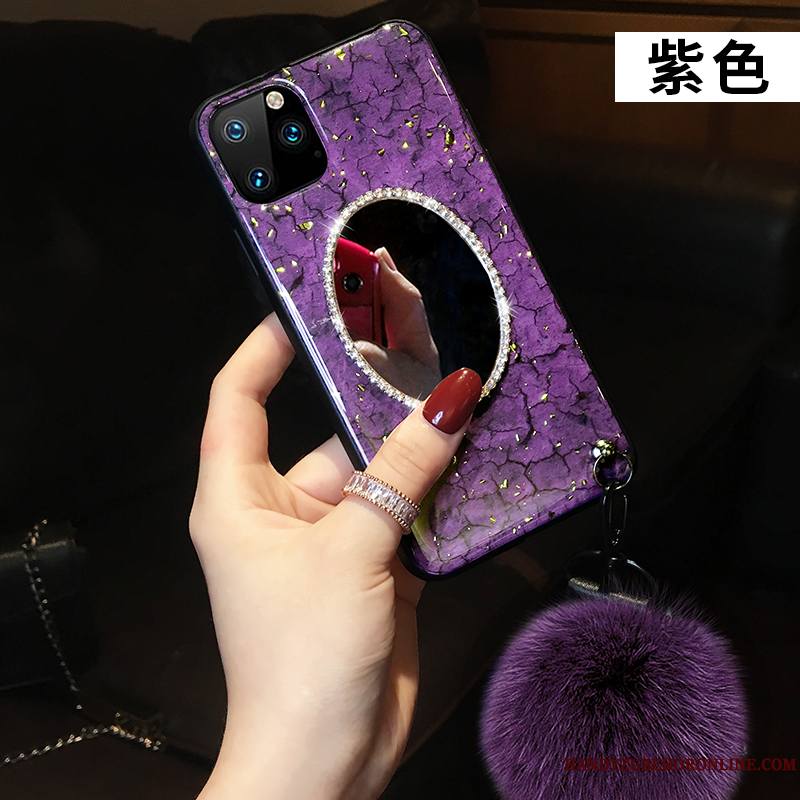 iPhone 11 Pro Max Modèle Fleurie Créatif Ornements Suspendus Strass Coque De Téléphone Pompon Incassable