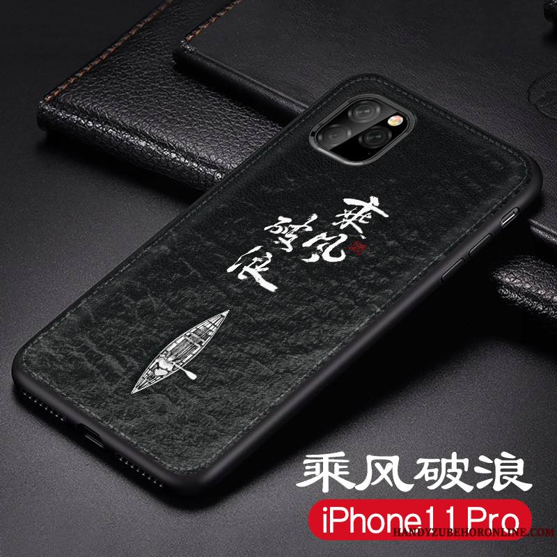 iPhone 11 Pro Max Nouveau Coque De Téléphone Délavé En Daim Silicone Étui En Cuir Noir Peinture