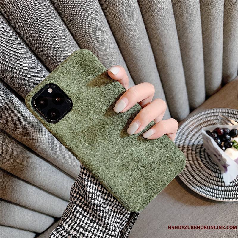 iPhone 11 Pro Max Personnalité Vent Coque De Téléphone Flanelle Daim Fourrure Étui Vert