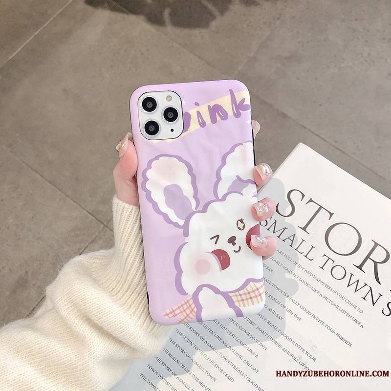 iPhone 11 Pro Silicone Rose Coque De Téléphone Lapin Dessin Animé Net Rouge Violet