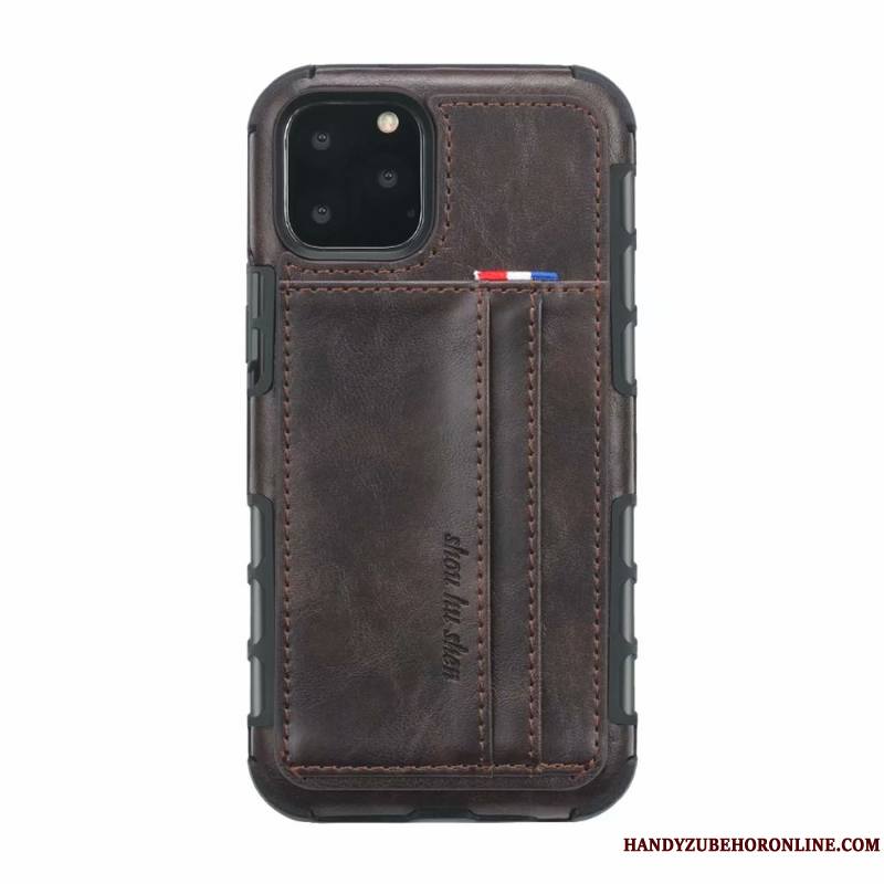 iPhone 11 Pro Étui En Cuir Incassable Carte Gris Coque De Téléphone Tout Compris Vintage