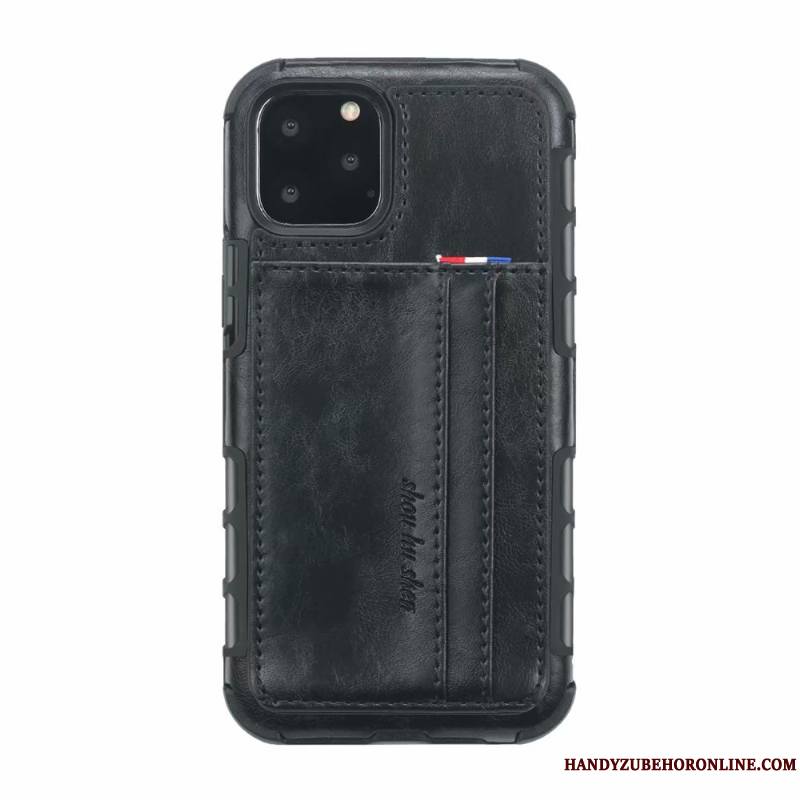 iPhone 11 Pro Étui En Cuir Incassable Carte Gris Coque De Téléphone Tout Compris Vintage