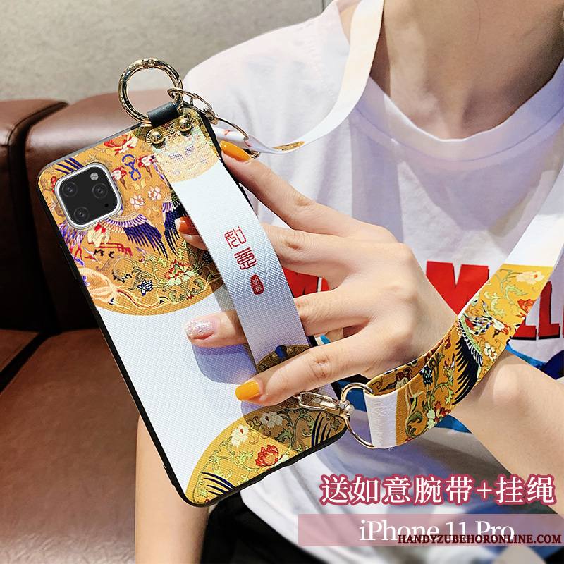 iPhone 11 Pro Étui Silicone Ornements Suspendus Net Rouge Jaune Style Chinois Coque De Téléphone