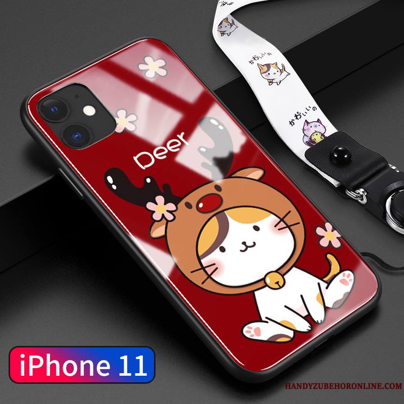 iPhone 11 Protection Dessin Animé Blanc Net Rouge Coque De Téléphone Verre Étui