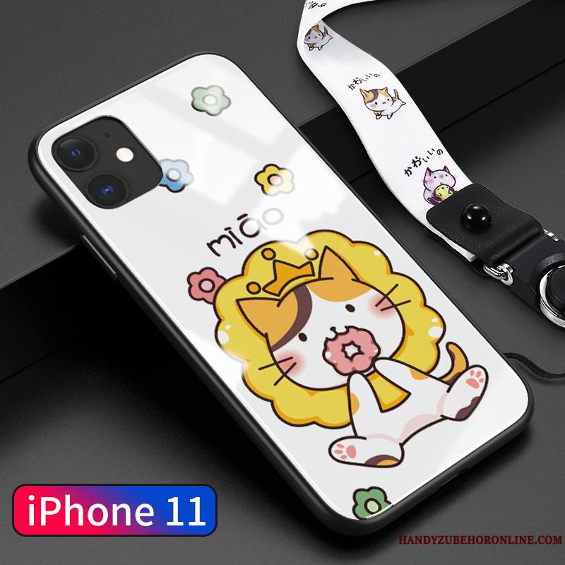 iPhone 11 Protection Dessin Animé Blanc Net Rouge Coque De Téléphone Verre Étui