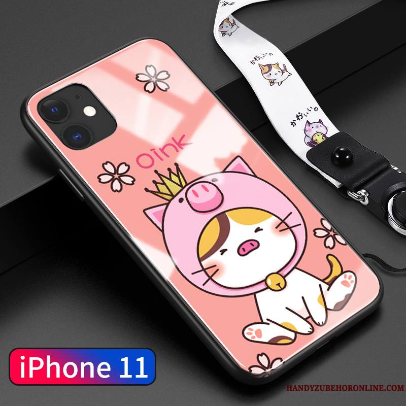 iPhone 11 Protection Dessin Animé Blanc Net Rouge Coque De Téléphone Verre Étui