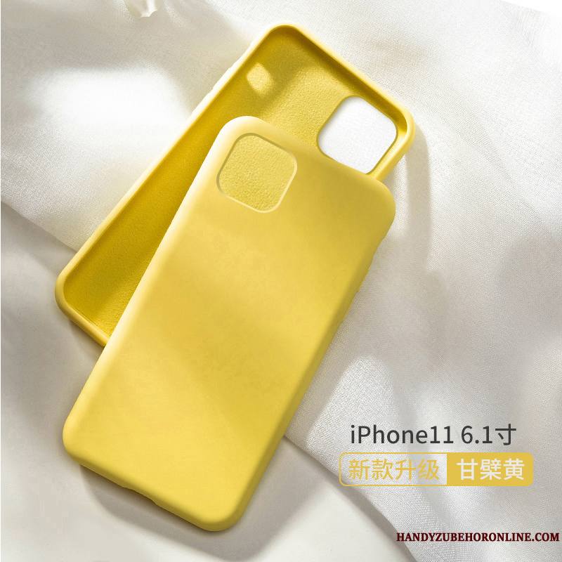 iPhone 11 Silicone Nouveau Jaune Incassable Tout Compris Délavé En Daim Coque De Téléphone