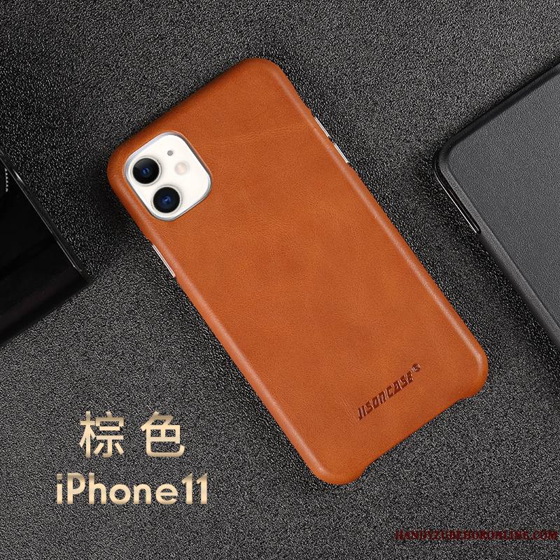 iPhone 11 Tout Compris Cuir Véritable Coque De Téléphone Bovins Incassable Très Mince Noir