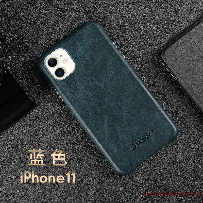 iPhone 11 Tout Compris Cuir Véritable Coque De Téléphone Bovins Incassable Très Mince Noir