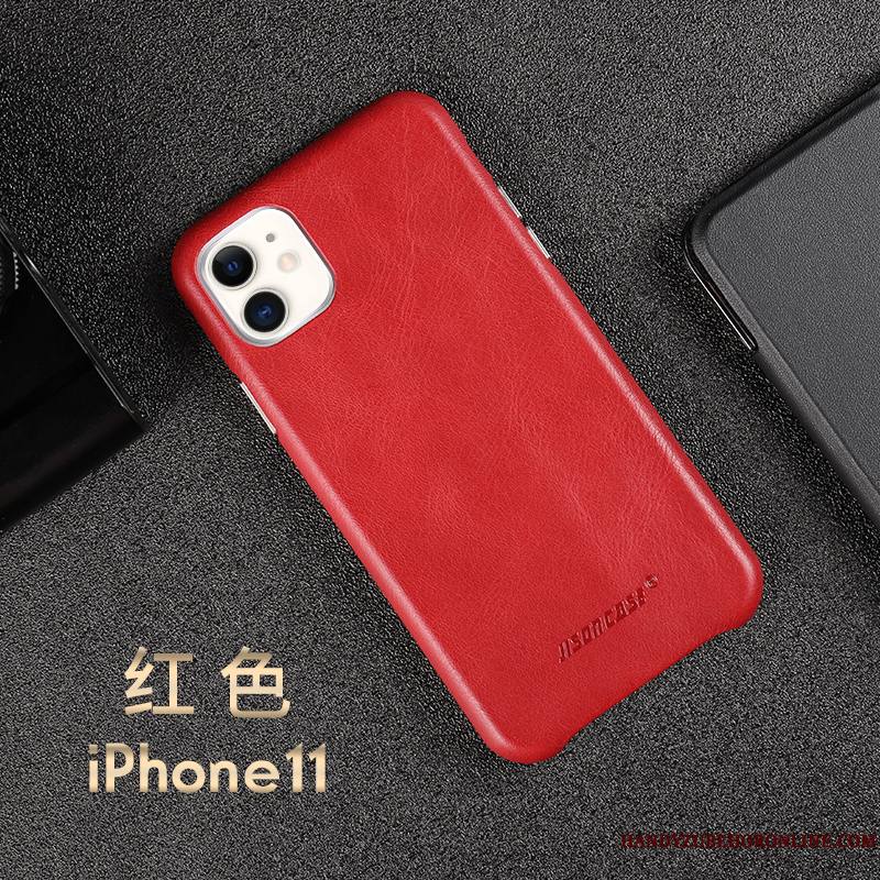 iPhone 11 Tout Compris Cuir Véritable Coque De Téléphone Bovins Incassable Très Mince Noir