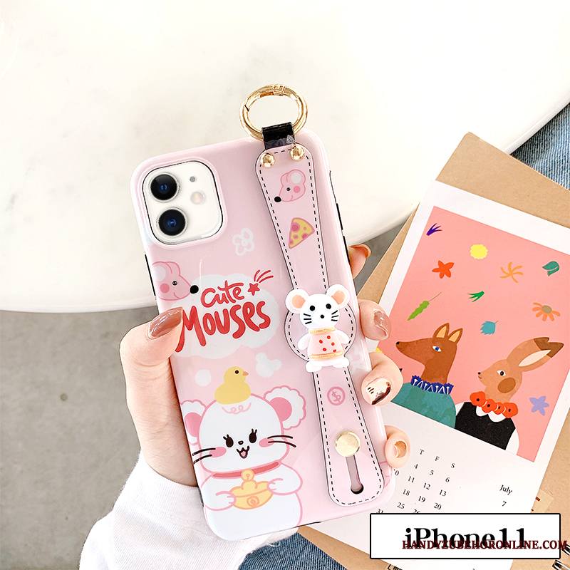 iPhone 11 Tout Compris Incassable Silicone Coque De Téléphone Rose Charmant Dessin Animé