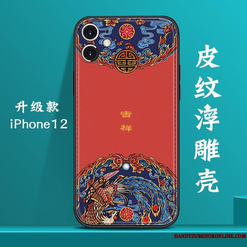 iPhone 12 Coque Créatif Vent Tout Compris Bleu Cuir Incassable Modèle Fleurie