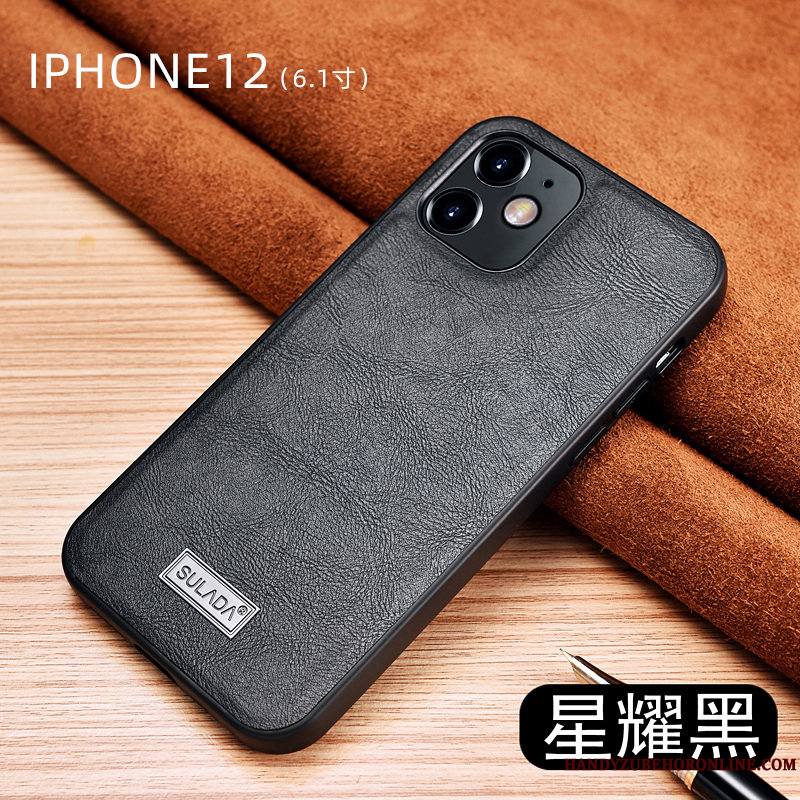 iPhone 12 Coque Cuir Tout Compris Vert Modèle Délavé En Daim Incassable Étui En Cuir