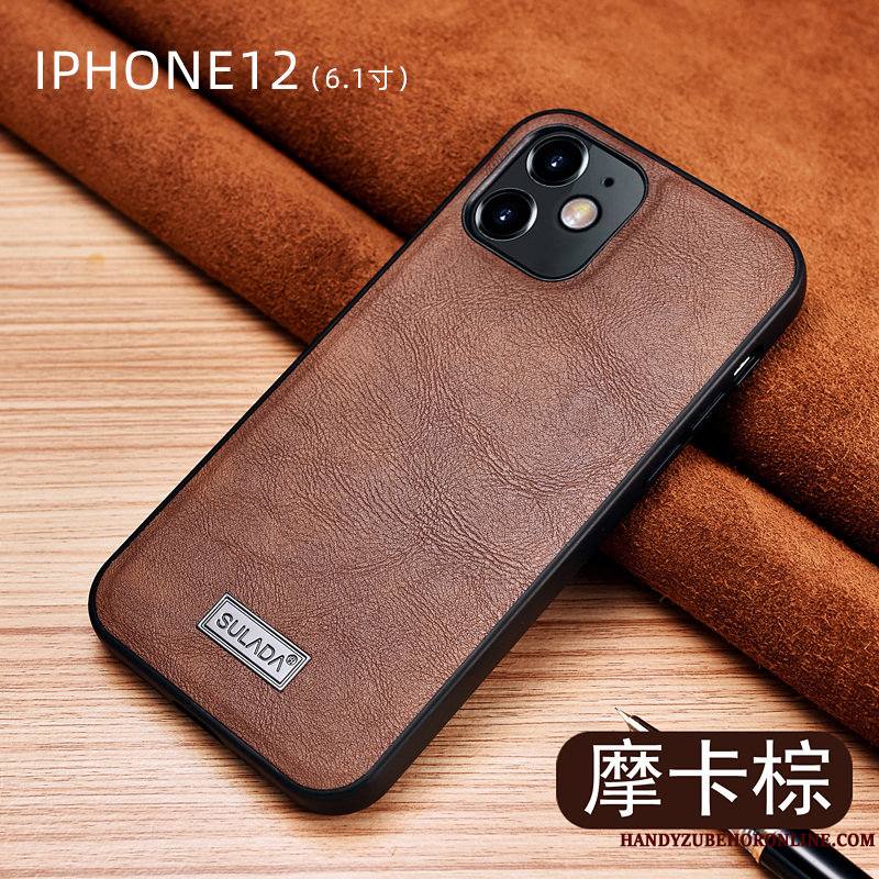 iPhone 12 Coque Cuir Tout Compris Vert Modèle Délavé En Daim Incassable Étui En Cuir