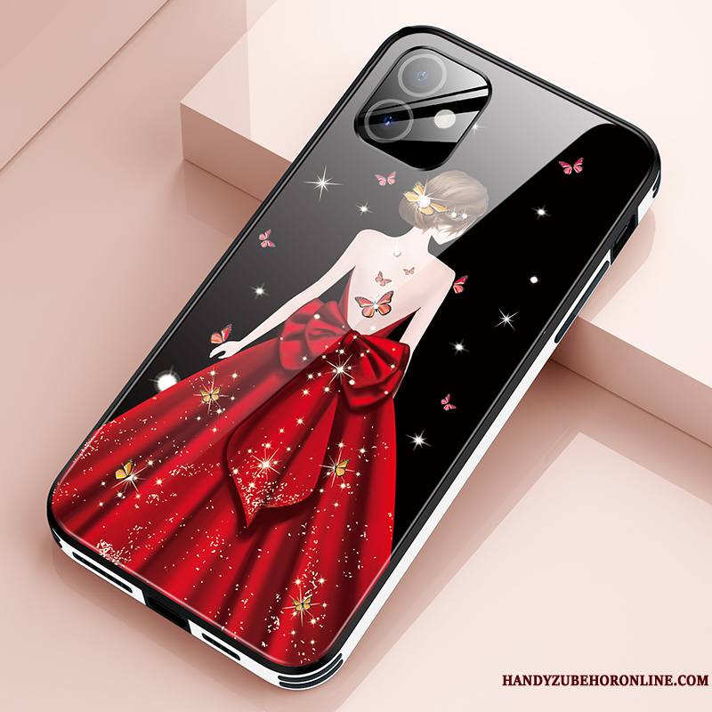iPhone 12 Coque Personnalité Très Mince Verre Luxe Tout Compris Net Rouge Mode